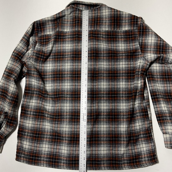 Vintage 1970s Brent Flannel Shirt Orange Black Tan Orlon Wool Men’s M Button - Picture 6 of 6